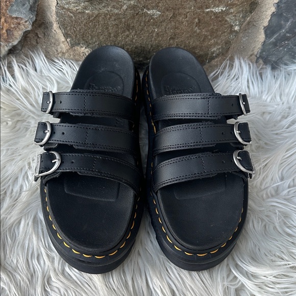 Dr. Martens Buckled Blaire Leather Slide Sandals in Black Size 9 - Picture 4 of 10